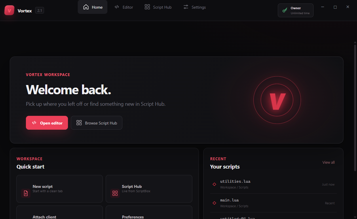 Vortex desktop executor workspace